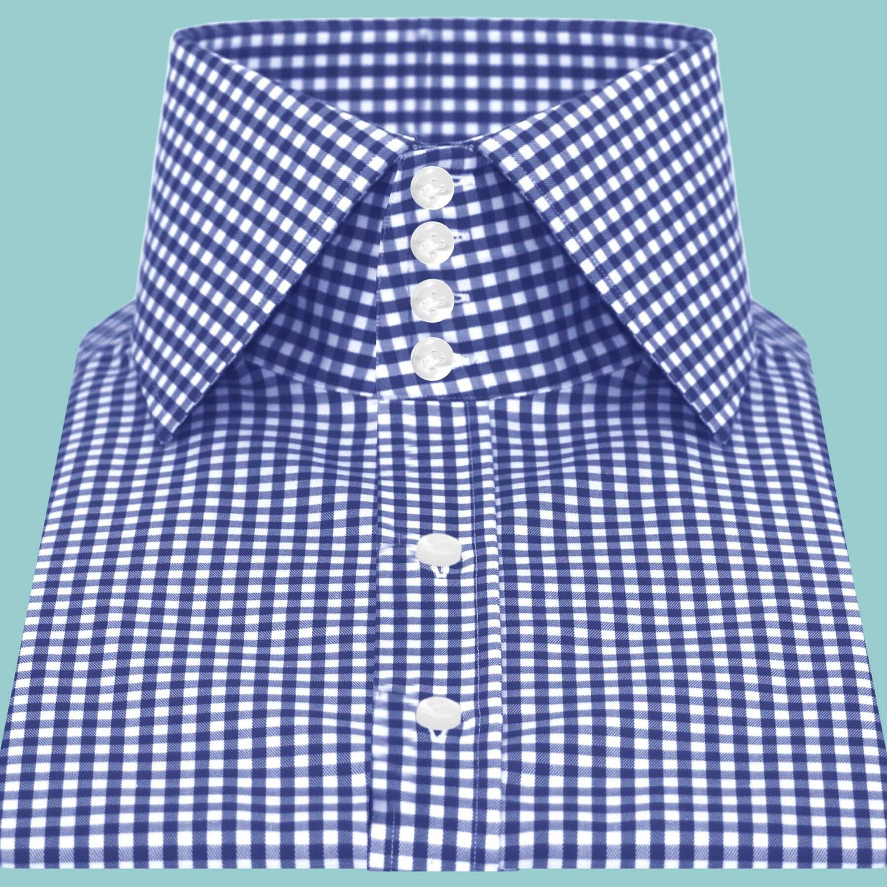 gingham dress shirt blue Dark Navy Checked Dress Shirt | The Abacus main image 1