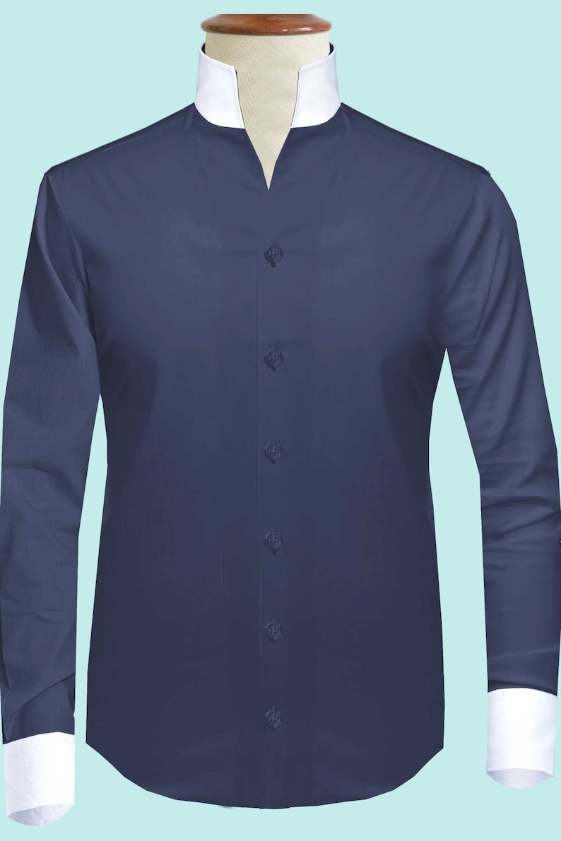 Navy Blue One Piece Collar Shirt for Men Gift Giza Cotton Satin High