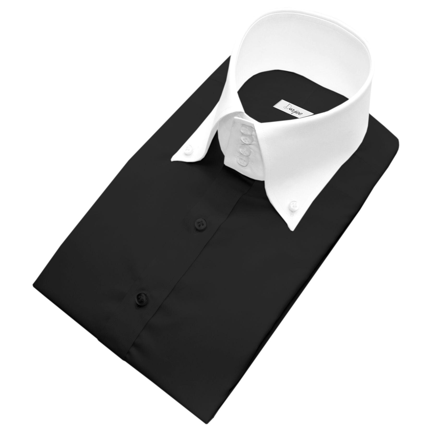 black dress shirt with stripes Non-Iron Cotton Stripe Dress Shirt With Contrast Trim