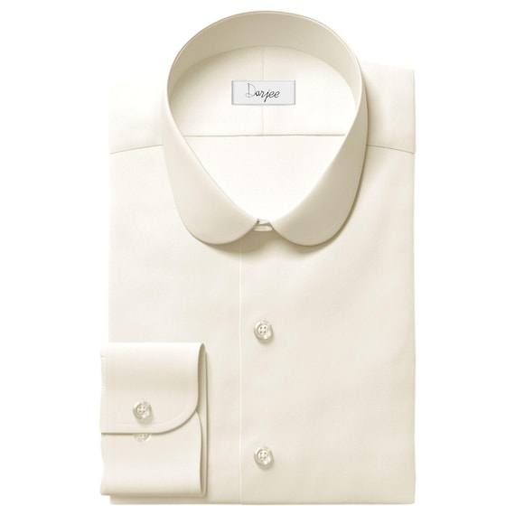 curved collar dress shirt Blue w/ White Club Collar Performance Dress Shirt, with tie bar eyelet THOMAS WAGES
