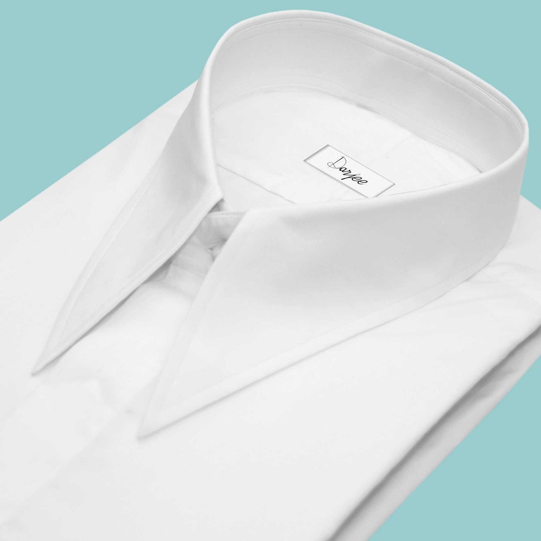 White Hidden Placket Men's Shirt in Long Pointed Collar Dress Shirt