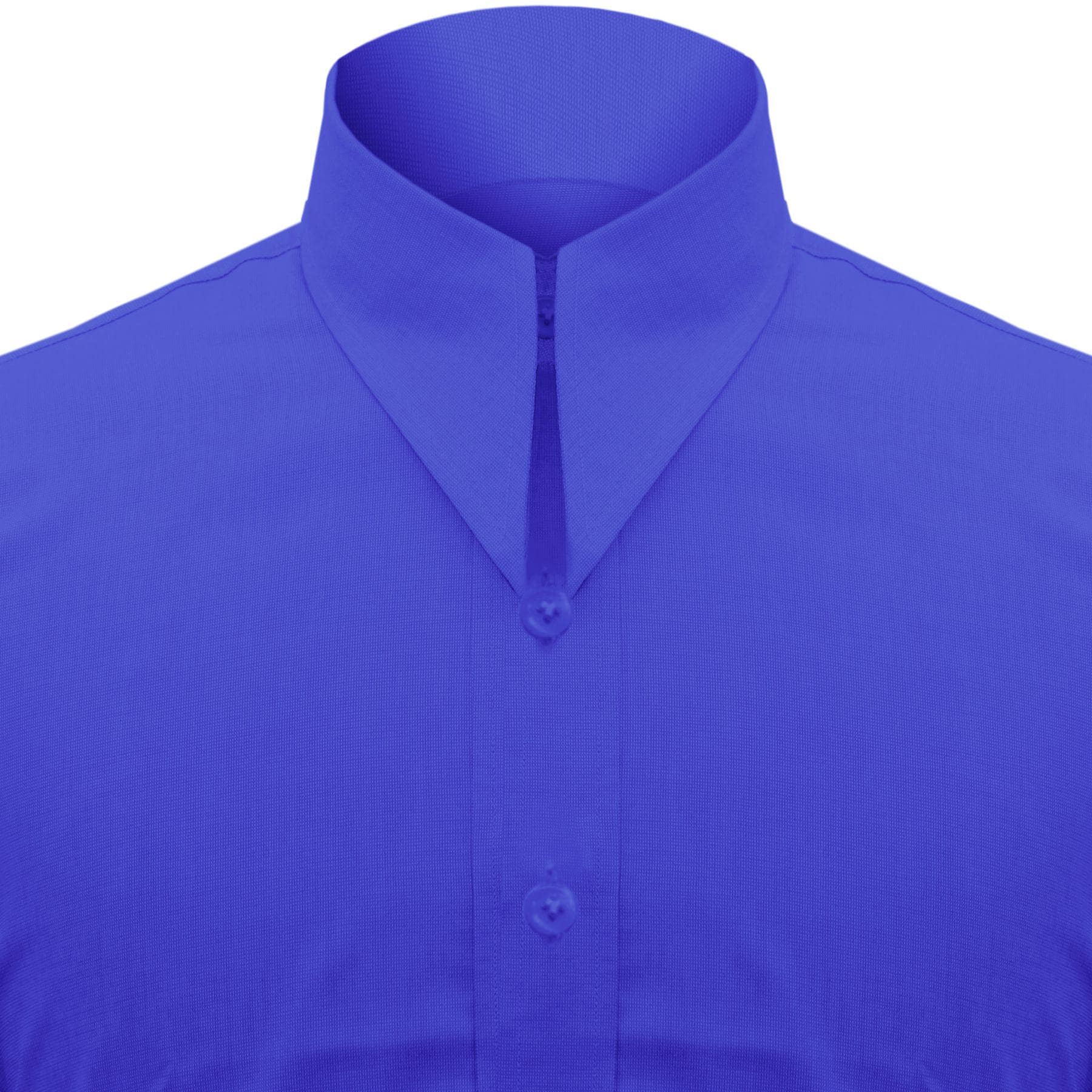 Long Spear Pointed Big Collar Royal Blue Mens Cotton Dress Shirt 