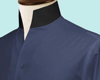 Navy Blue One Piece Collar Shirt for Men Gift Giza Cotton