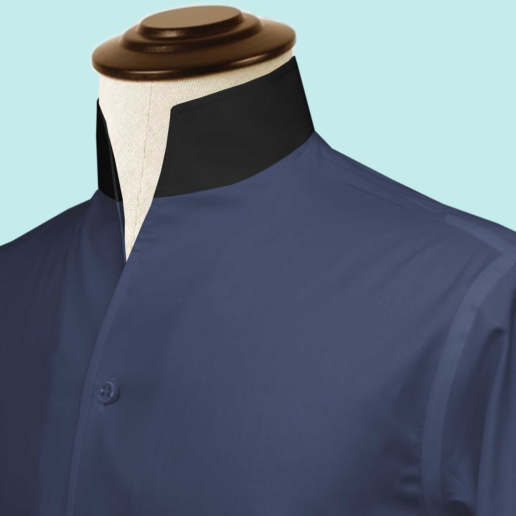 Navy Blue One Piece Collar Shirt for Men Gift Giza Cotton Navy Blue One Piece Collar Shirt for Men Gift Giza Cotton