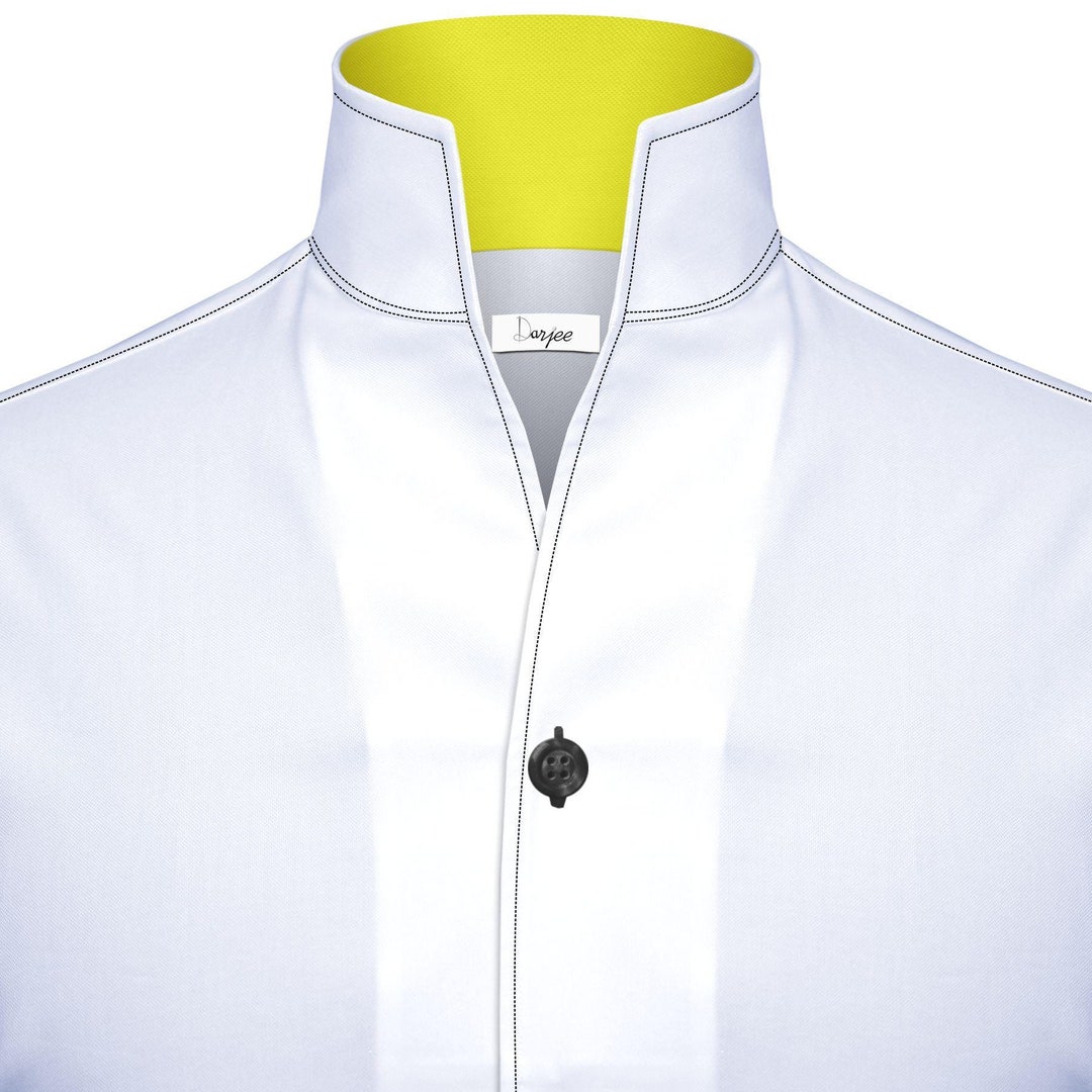 専用 Veritecoeur / cotton stand collar One Peace High Neck Vintage White Blouse Men Dress Shirt