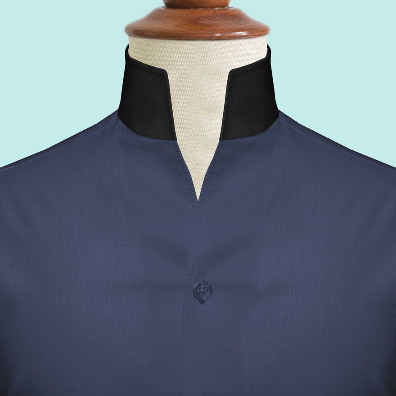 Navy Blue One Piece Collar Shirt for Men Gift Giza Cotton Satin High