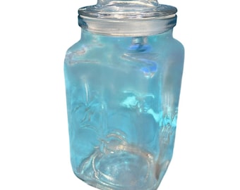 Anchor Hocking Fleur De Lis Glass Apothecary Jar Canister 7”x 3.5” Vintage