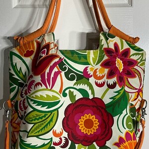 Pottery Barn Lg Tote Purse Floral coloré à porter à la main, pliable sur l'épaule