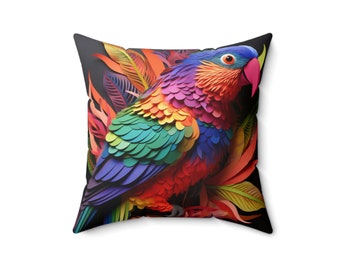 Rainbow Lorikeet - Modern Square Spun Polyester Pillowcase & Pillow - Crafted Home Decor, Perfect Gift, Housewarming, Special Occasion