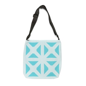 Tote Bag Shades of Turquoise Bold Lattice: Stylish and Adjustable Premium Bag with Zip, Great for Shopping or Travel, Unique Birthday Gift