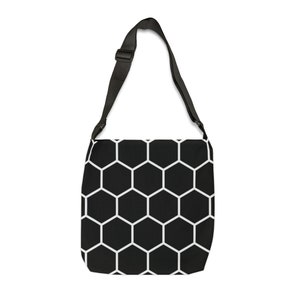 Tote Bag Black Honeycomb: Stylish and Adjustable Premium Bag with Zip, Great for Shopping or Travel, Unique Birthday Gift