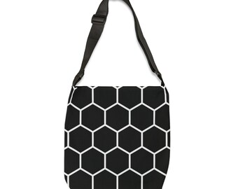 Tote Bag Black Honeycomb: bolso premium elegante y ajustable con cremallera, ideal para ir de compras o viajar, regalo de cumpleaños único