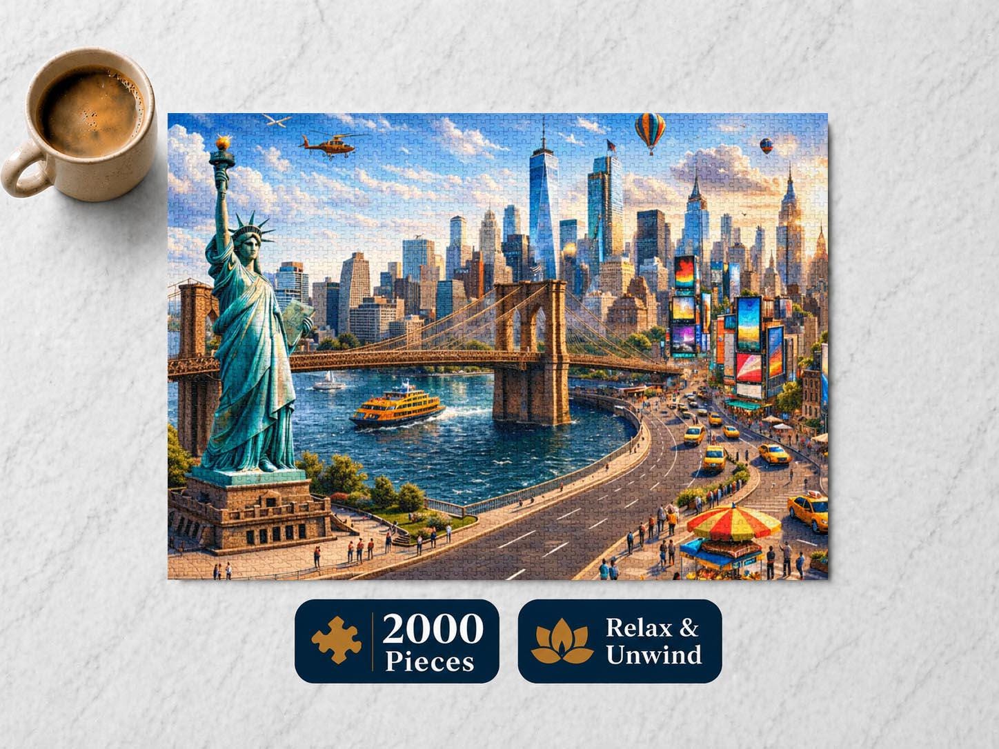 Whimsical New York City Skyline - 2000 Piece Jigsaw Puzzle, Indoor