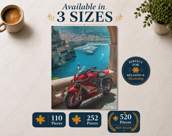 Motorbike by The Mediterranean - Premium Puzzle Available in 110, 252, or 520 Pieces for Puzzle Lovers