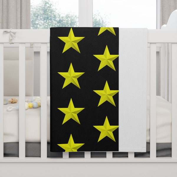 Couverture pour bébé étoiles jaunes sur noir : polaire douce et luxueuse, chaleur douillette, fête prénatale parfaite/cadeau de nouveau-né, promenades en poussette