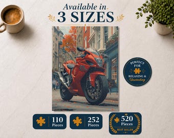 Red Motorbike - Premium Puzzle Available in 110, 252, or 520 Pieces for Puzzle Lovers