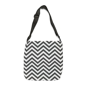 Tote Bag Black & White Chevron: Stylish and Adjustable Premium Bag with Zip, Great for Shopping or Travel, Unique Birthday Gift