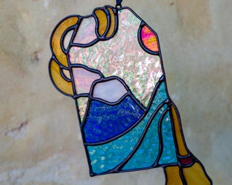 Mt Fuji Omamori Japanese Good Luck Charm Iridescent Stained Glass Ornament