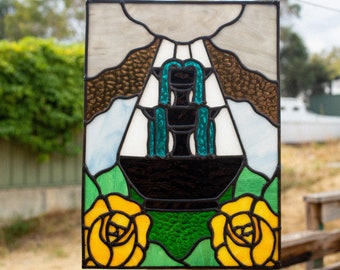 Stained glass parting sky fountain of life