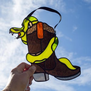 Snake Cowboy Boot Stained Glass Suncatcher