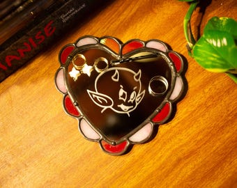 Little Devil Stained Glass Heart- Ring Dish/Mini Mirror
