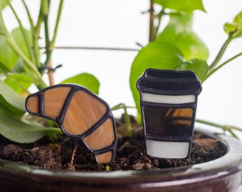 Pot plant stained glass stake friends - Croissant and Coffee