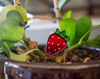Strawberry pot plant stained glass stake