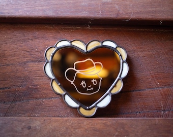 Kewpie Cowboy Stained Glass Heart- Ring Dish/Mini Mirror