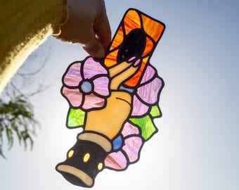 Yu gi oh inspired Stained Glass Art w/ Iridescent Flowers