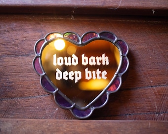 Loud Bark Deep Bite Stained Glass Heart- Ring Dish/Mini Mirror