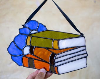 Book Stack Stained Glass Suncatcher