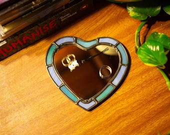 Poolside Stained Glass Heart- Ring Dish/Mini Mirror