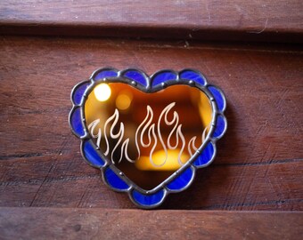 Y2k Flames Stained Glass Heart- Ring Dish/Mini Mirror