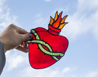 Sacred Heart Stained Glass with Thorns