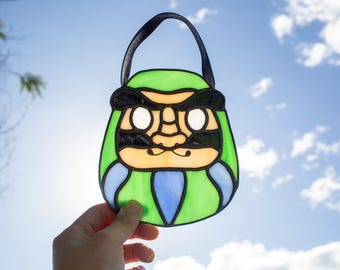 Green & Blue Glass Japanese Daruma