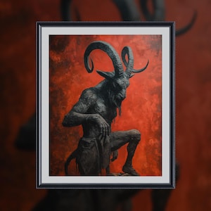 Baphomet Deity Statue Art Print - Occult Poster for Home Decor