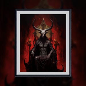 Baphomet on Throne Art Print - Gothic Occult Poster for Home Decor