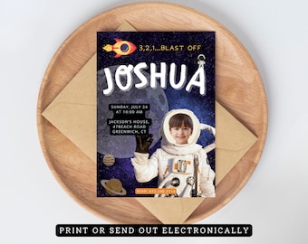 Astronaut Photo Space Birthday Invitation