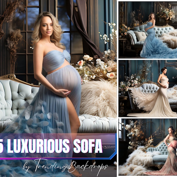 Luxurious Sofas Digital Backdrops, Royal Sofa Backdrops, Maternity Digital Backdrops, Luxury Maternity Backdrops Overlays, Studio Backdrops