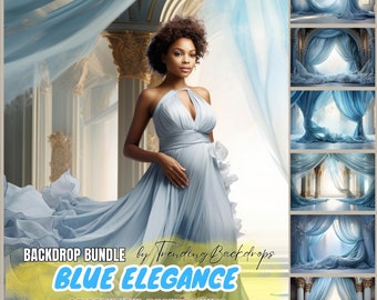 Mega Bundle Blue Elegance Maternity Digital Backdrop, Maternity Digital Background for Photography, Maternity Curtain Backdrop Overlays