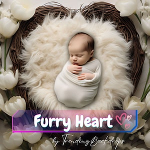 White Tulip Heart Shape Newborn Digital Backdrop, Newborn digital background, Newborn Backdrop Newborn Digital Prop, Newborn Photo Props