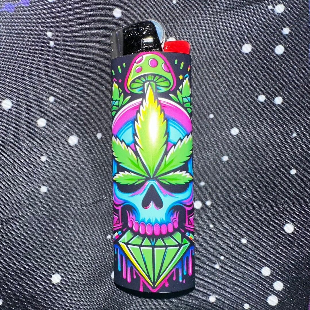 Skull Stoner Pot Leaf Shroom BIC Lighter, Custom Lighter Wraps, , 420 Etsy