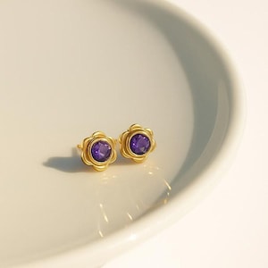 Amethyst Floral Stud Earrings 925 Sterling Silver 14K Gold Plated Jewelry Gift for Women Birthstone Accessories