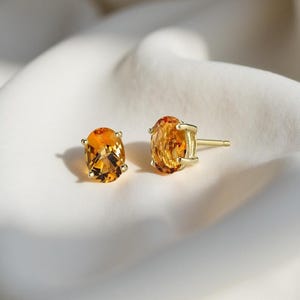 Citrine  Stud Earrings 925 Sterling Silver 14K Gold Plated Jewelry Gift for Women Minimalist Birthstone Jewelry