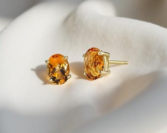 14K Gold Plated Citrine Stud Earrings: 925 Sterling Silver Jewelry