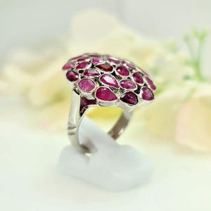 Rose Cut Vintage Ruby Ring 925 Sterling Silver July Birthstone Cocktail Ring Anniversary Gift For Her