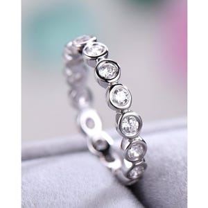 Moissanite Eternity Wedding Band Ring/ 925 Sterling Silver/ Round Cut Diamond Infinity Band Ring/ Dainty Fine Silver Proposal Ring/ For Her.