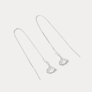 Ginkgo Leaf Earring 925 Sterling Silver Long Chain Drop Earring Ginkgo Leaf Threader Anniversary Or Gift for Women