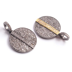 Pave Diamond Pendant: 925 Sterling Silver, 14K Gold Plated Art Deco Charm