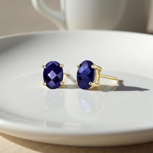 Sapphire Stud Earrings 14K Gold Plated 925 Sterling Silver September Birthstone Jewelry Gift for Her